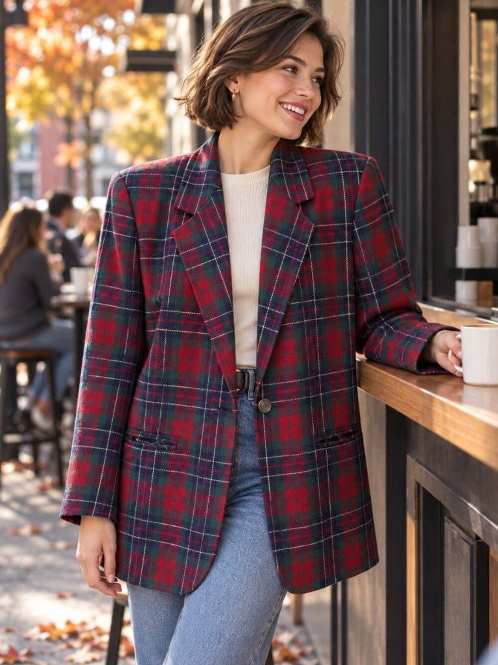 Vintage Womens Size 16P Red Green Tartan Plaid Wool Blend Blazer Laura Gayle